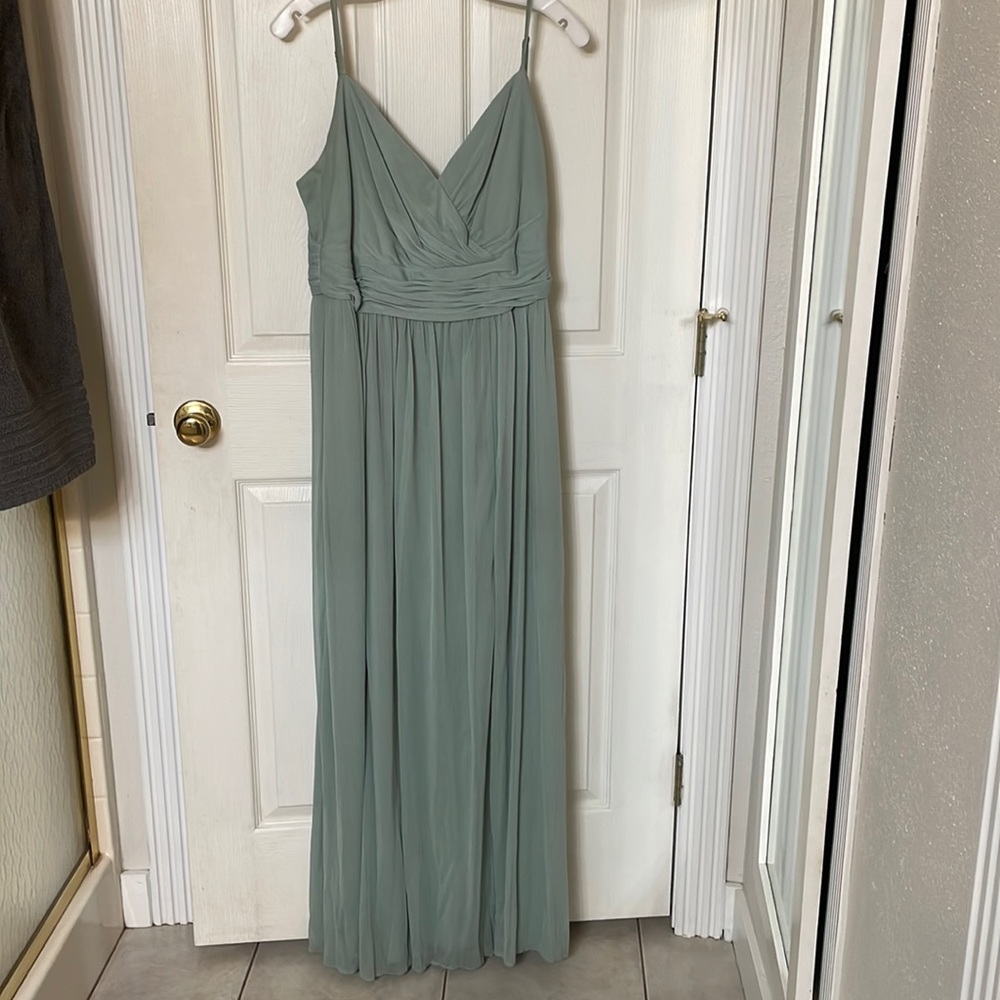 David’s Bridal Dusty Sage bridesmaid maxi dress